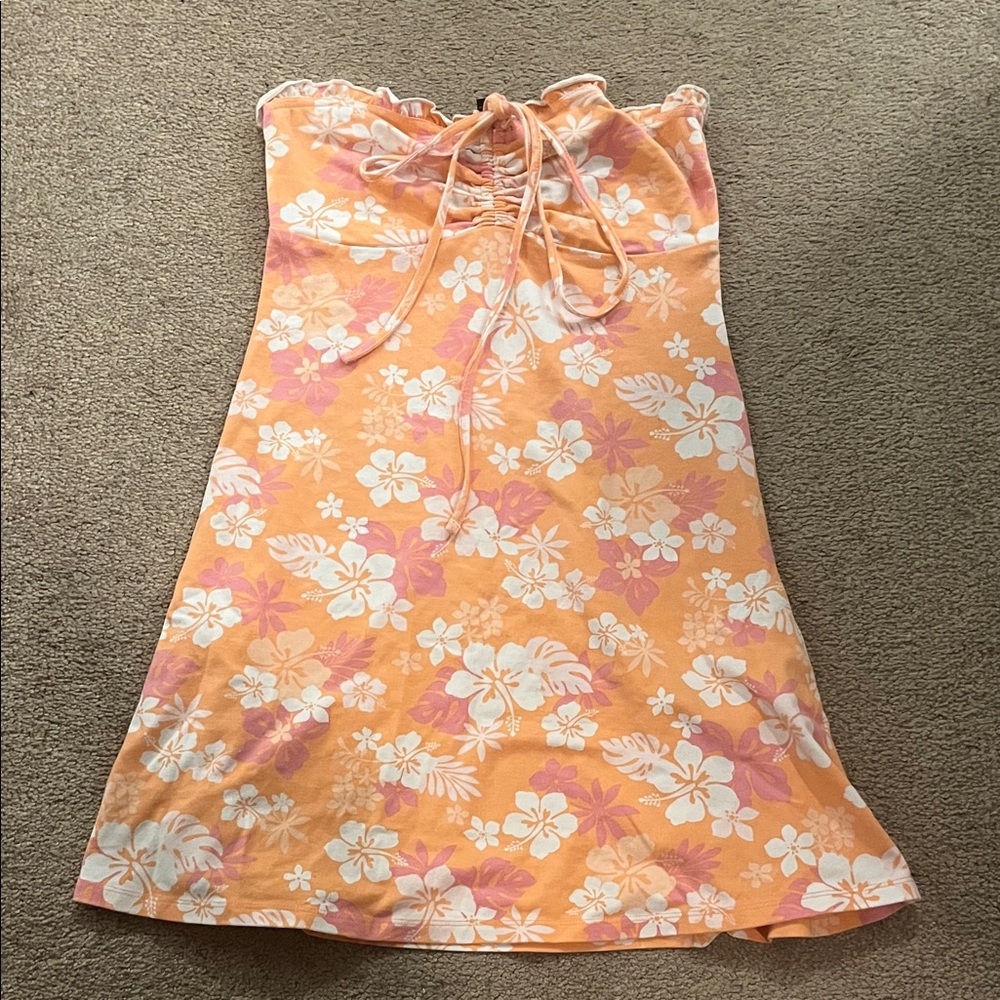 Forever 21 Strapless/Halter Dress with Floral Beachy Design S